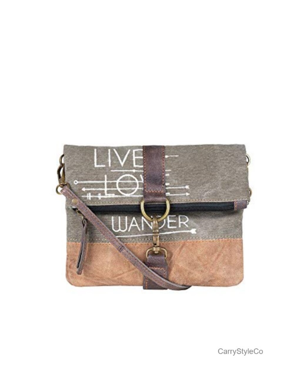 Upcycled Canvas Tote Bag Vegan Leather Trim Crossbody